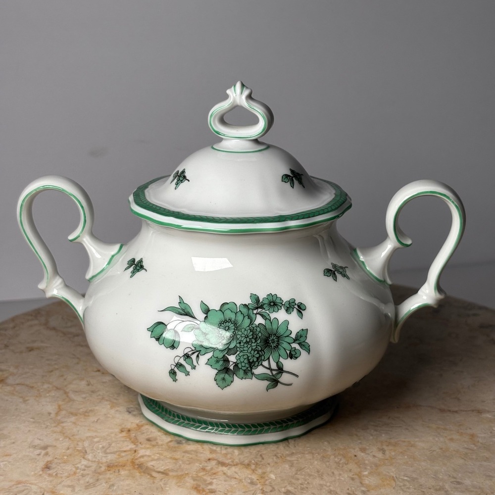 Rosenthal Chippendale Sugar Bowl Lid Green Floral White Porcelain Germany 08 ROB